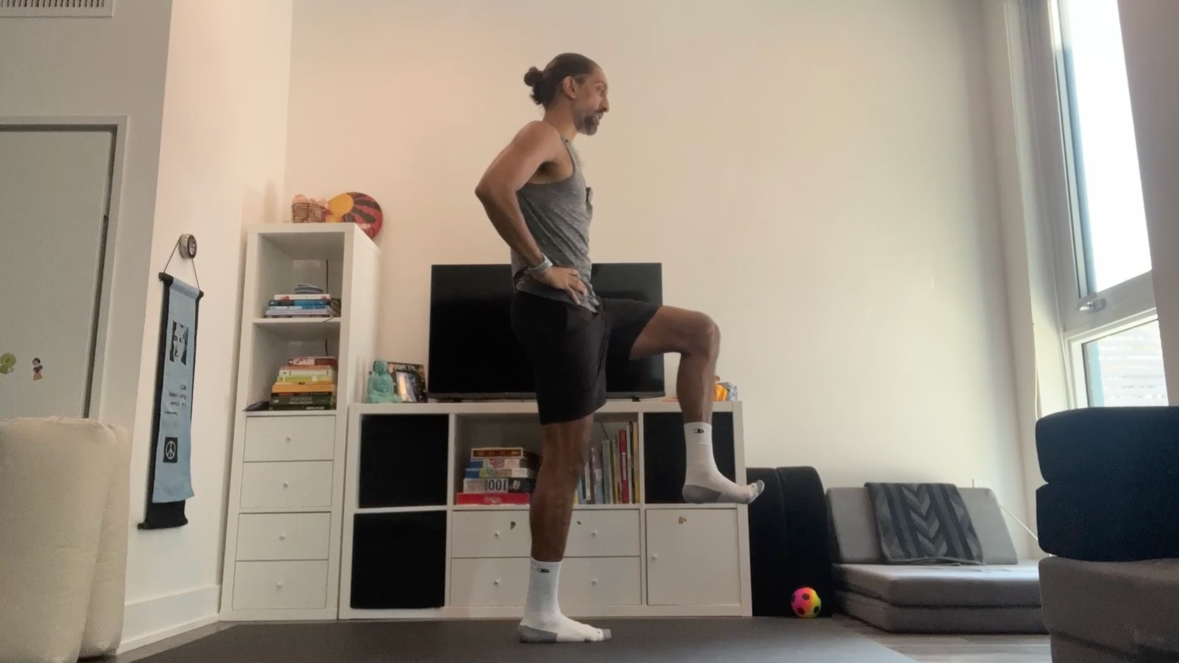 Yoga teacher Jaffer Hussain in Stork Pose